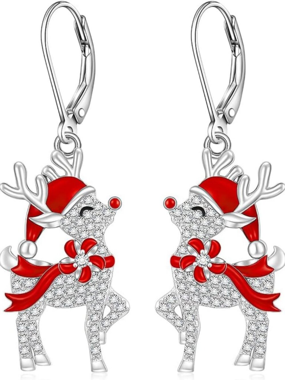 Festive Sterling Silver Dangle Reindeer Earrings for Women - Holiday Jewelry
